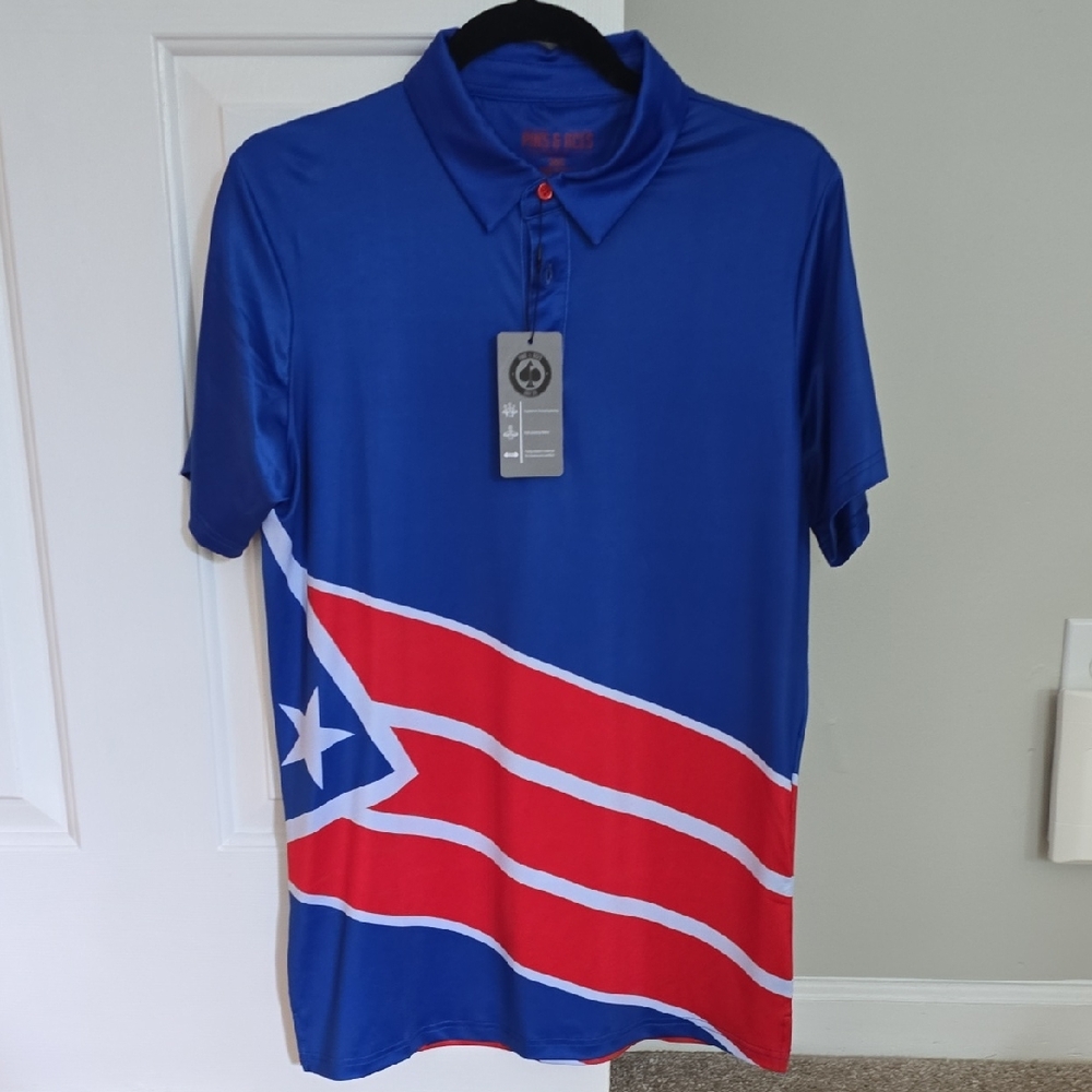 Blue and Red Performance Polo Shirt with Sporty Design